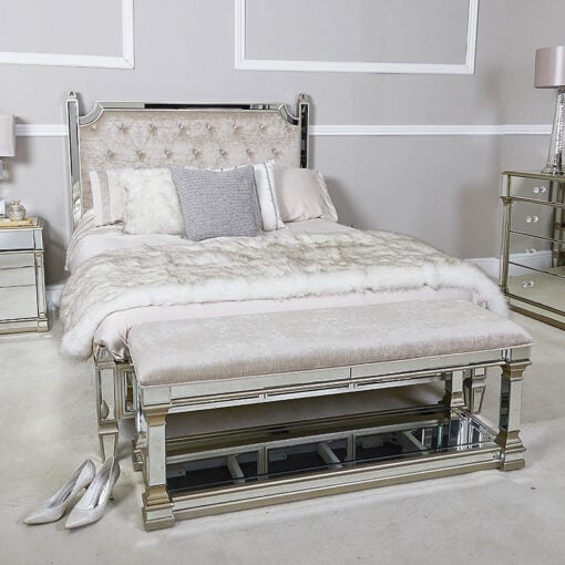Athens Gold Mirrored King Size Bedframe and Headboard