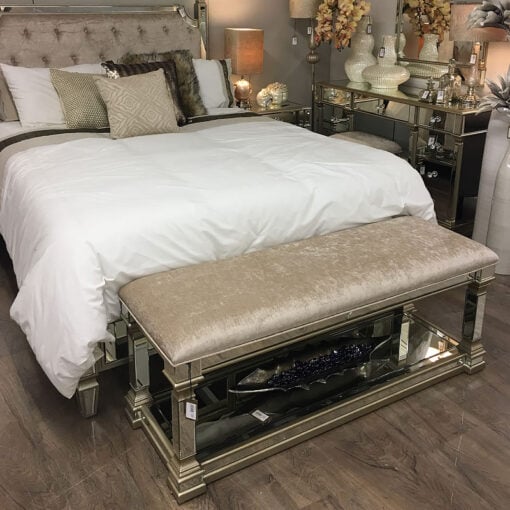 Athens Gold Mirrored Upholstered Bed End Bench With A Velvet Seat