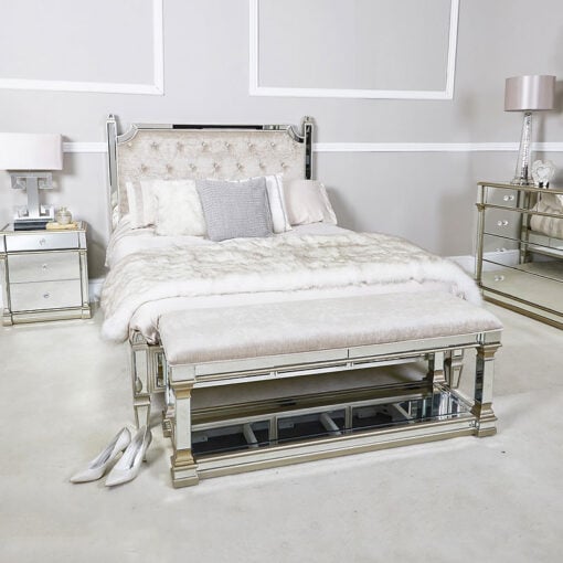 Athens Gold Mirrored Upholstered Bed End Bench With A Velvet Seat