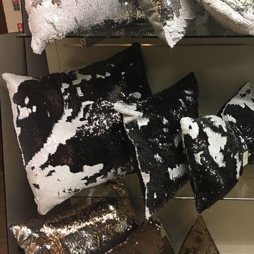 Black and White Mermaid Sequin Cushion Large