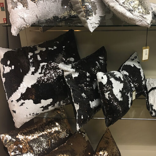Black and White Mermaid Sequin Cushion Medium