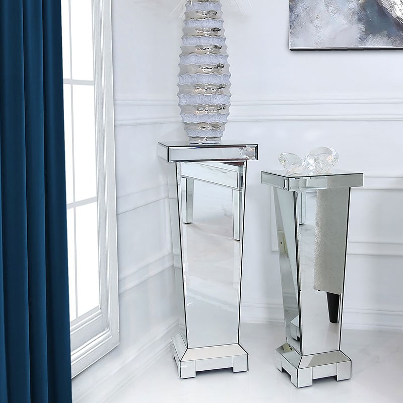 Classic Mirror Medium Mirrored Display, Mirror Pedestal Side Table