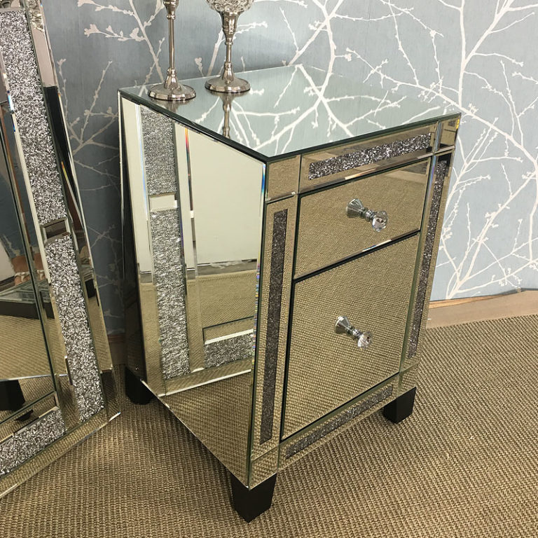 Diamond Crush Mirrored 2 Drawer Bedside Picture Perfect Home