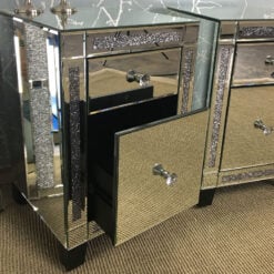 Diamond Crush Mirrored 2 Drawer Bedside Cabinet