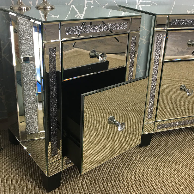 Diamond Crush Mirrored 2 Drawer Bedside Cabinet | Picture ...