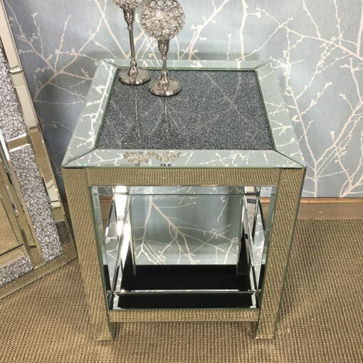 Diamond Crush Mirrored Lamp Bedside End Table With Crushed Crystals