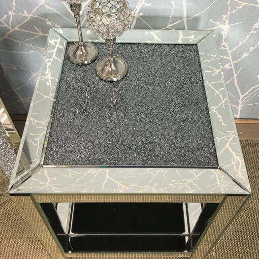 Diamond Crush Mirrored Lamp Bedside End Table With Crushed Crystals