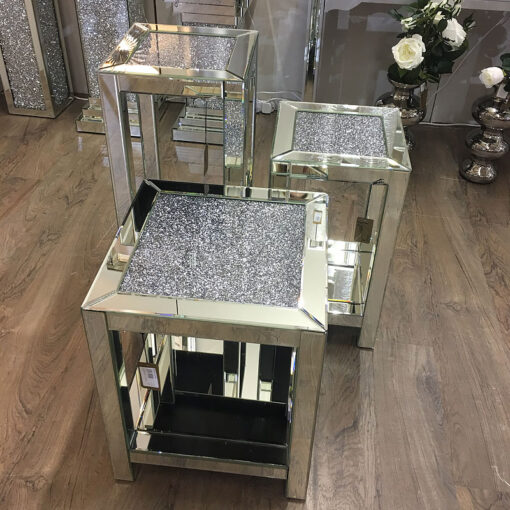 Diamond Crush Mirrored Tall Lamp End Table
