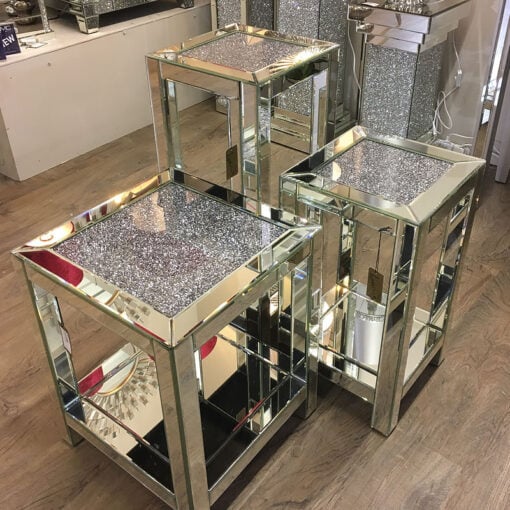 Diamond Crush Mirrored Tall Lamp End Table