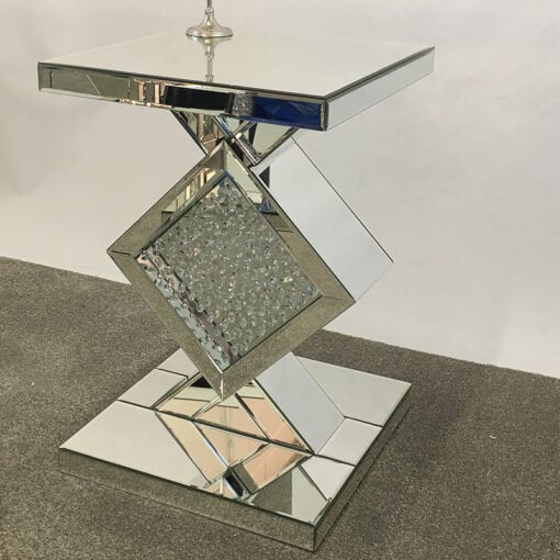 Floating Crystal Glass Mirrored End Lamp Table