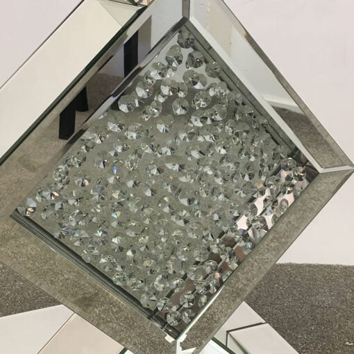 Floating Crystal Glass Mirrored End Lamp Table