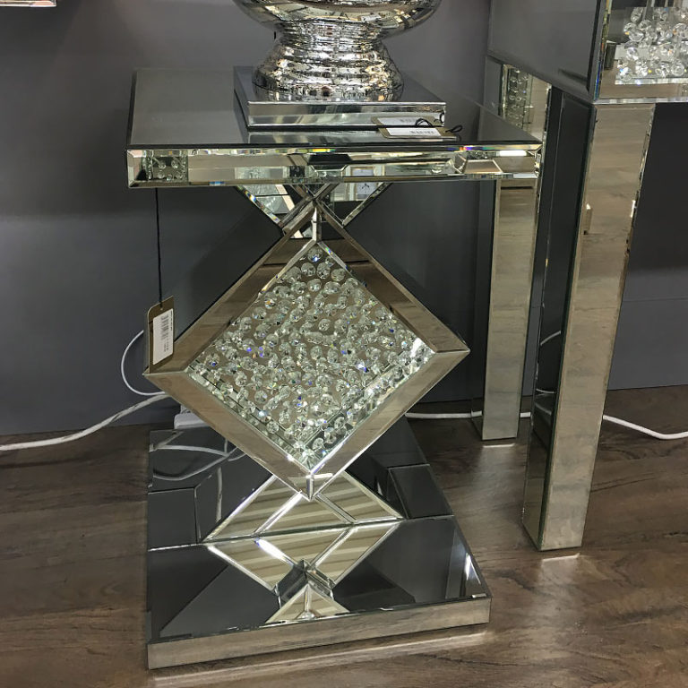 Floating Crystal Glass Mirrored End Lamp Table Picture Perfect Home