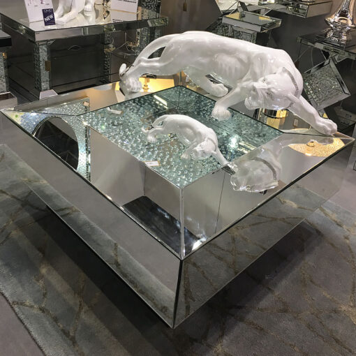 Floating Crystal Mirrored & Black Coffee Table