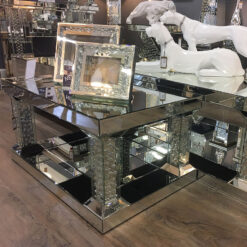 Floating Crystal Mirrored Pedestal Coffee Table
