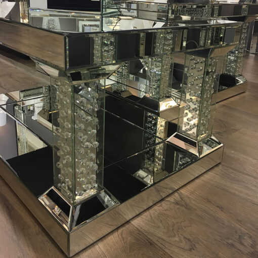 Floating Crystal Mirrored Pedestal Coffee Table - Medium