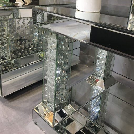 Floating Crystal Mirrored Pedestal End Table