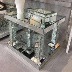 Floating Crystal Mirrored Pedestal End Table