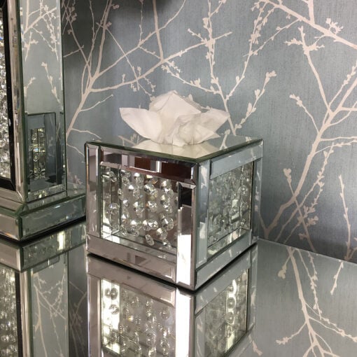Floating Crystal Square Mirrored Tissue Box Cover