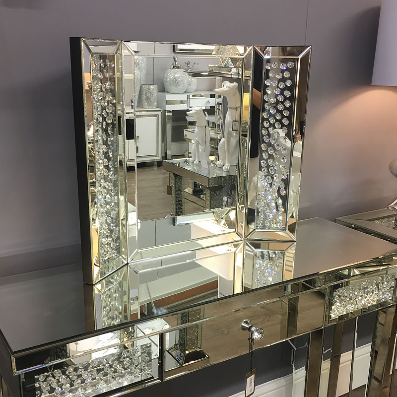 Floating Crystal Tri Fold Vanity Mirror, Crystal Vanity Mirror
