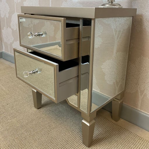 Georgia Champagne Luxe Mirrored 2 Drawer Bedside Cabinet