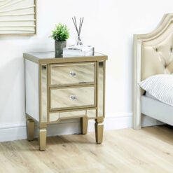 Georgia Champagne Luxe Mirrored 2 Drawer Bedside Cabinet