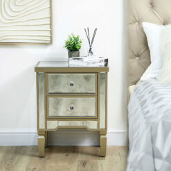 Georgia Champagne Luxe Mirrored 2 Drawer Bedside Cabinet
