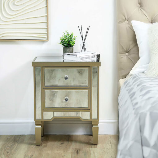Georgia Champagne Luxe Mirrored 2 Drawer Bedside Cabinet Georgia Champagne Luxe Mirrored 2 Drawer Bedside Cabinet