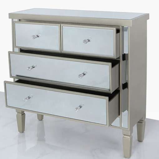 Georgia Champagne Luxe Mirrored 4 Drawer Bedroom Chest Of Drawers
