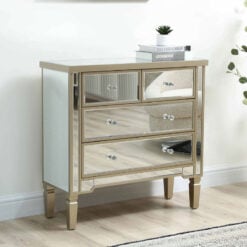Georgia Champagne Luxe Mirrored 4 Drawer Bedroom Chest Of Drawers