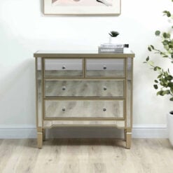 Georgia Champagne Luxe Mirrored 4 Drawer Bedroom Chest Of Drawers