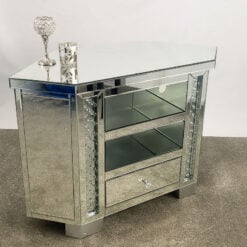 Large Floating Crystal Mirrored 1 Drawer TV Cabinet