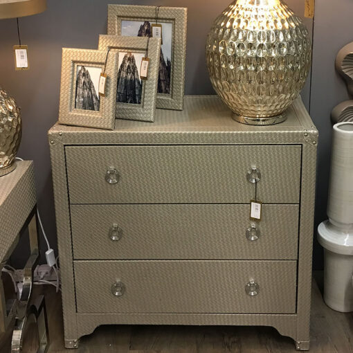 Light Taupe Basket Weave Chest of 3 Drawers