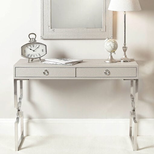 Light Taupe Basket Weave Console Table