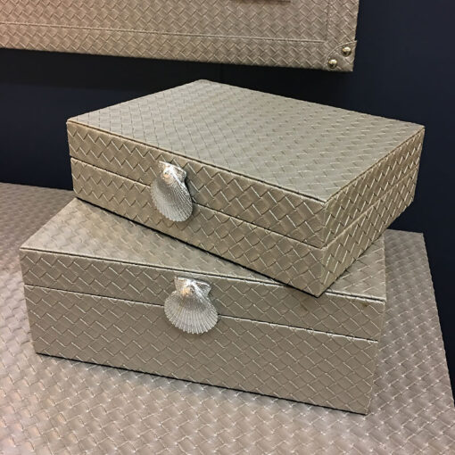 Light Taupe Basket Weave Set of 2 Storage Boxes