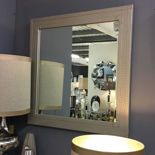Light Taupe Faux Leather Basket Weave Wall Mirror