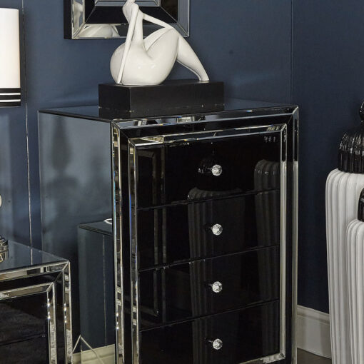 Madison Black Glass 4 Drawer Mirrored Cabinet