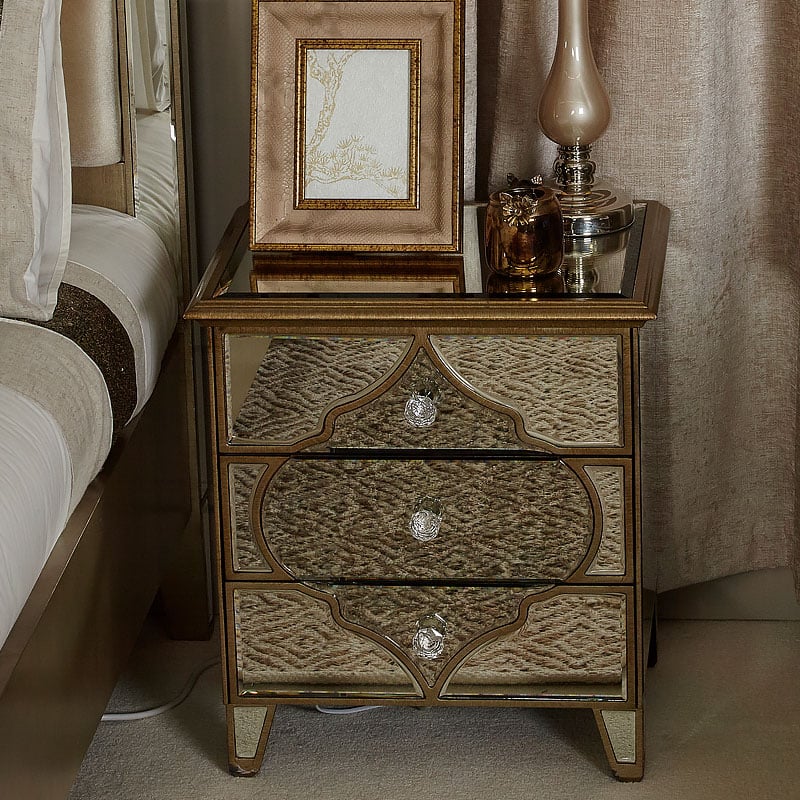 Sahara Marrakech Moroccan Gold Mirrored 3 Drawer Bedside Table