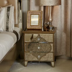 Sahara Marrakech Moroccan Gold Mirrored 3 Drawer Bedside Table Cabinet