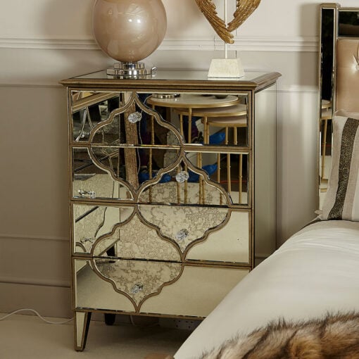 Sahara Marrakech Moroccan Gold Mirrored 4 Drawer Chest Of Drawers