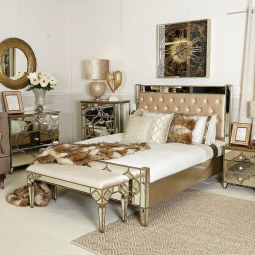 Sahara Marrakech Moroccan Gold Mirrored King Size Bed Frame