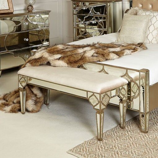 Sahara Marrakech Moroccan Gold Mirrored Upholstered Bench