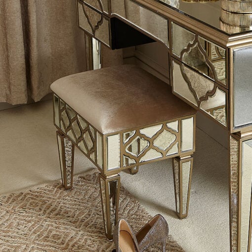 Sahara Marrakech Moroccan Gold Mirrored Upholstered Stool
