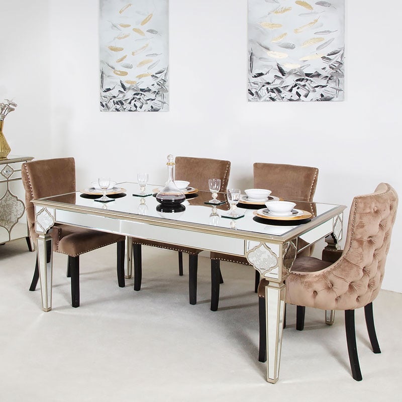 Sahara Marrakech Moroccan Gold Mirrored, Gold Mirrored Dining Table Set