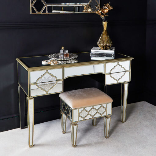 Sahara Marrakech Moroccan Gold Mirrored Upholstered Stool