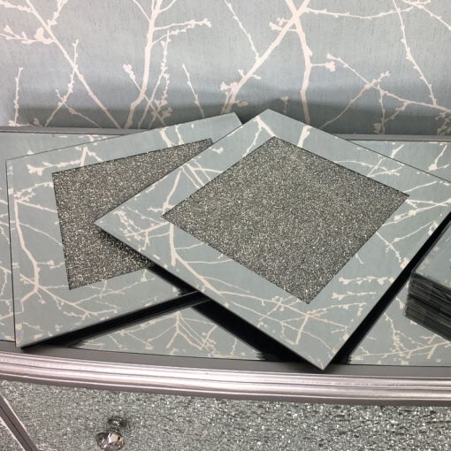 Set of 4 Diamond Glitz Silver Mirrored Place Mat