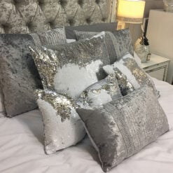 Silver and White Mermaid Sequin Cushion Large