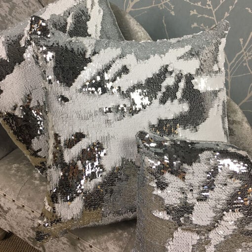 Silver and White Mermaid Sequin Cushion Large