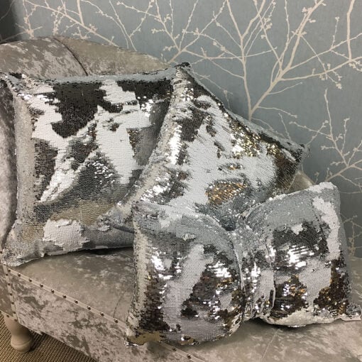 Silver and White Mermaid Sequin Cushion Medium