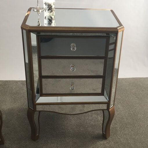 Venetian Gold 3 Drawer Mirrored Bedside Cabinet