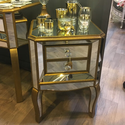 Venetian Gold Mirrored 2 Drawer Side Table